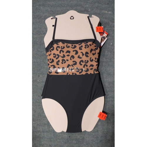 3317 - Five black and leopard print DKNY swimming costumes size 12 * this lot is subject to VAT