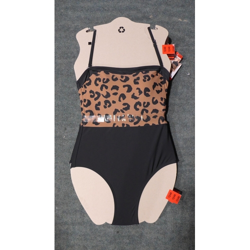 3318 - Five black and leopard print DKNY swimming costumes size 12 * this lot is subject to VAT