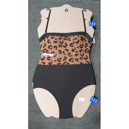 3320 - Five black and leopard print DKNY swimming costumes - size 14 * this lot is subject to VAT