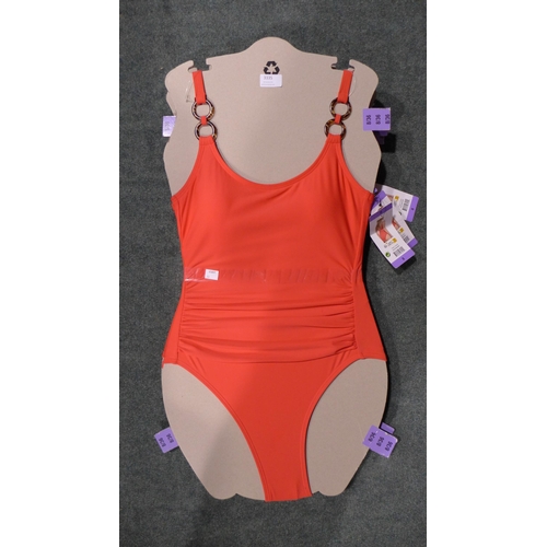 3335 - Five coral pink DKNY swimming costumes - size 8 * this lot is subject to VAT