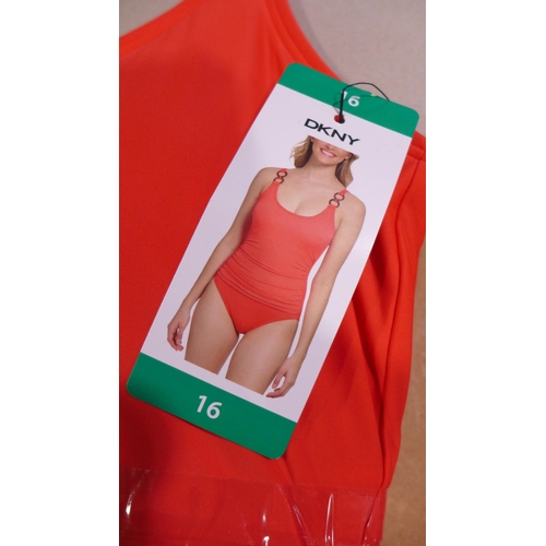 3342 - Five coral pink DKNY swimming costumes - size 16 * this lot is subject to VAT