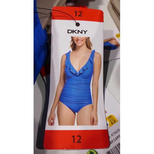 3346 - Five blue DKNY swimming costumes - size 12 * this lot is subject to VAT