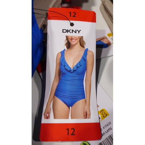 3347 - Five blue DKNY swimming costumes - size 12 * this lot is subject to VAT