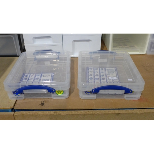 3504 - Two 11l capacity Really Useful storage boxes - cracked