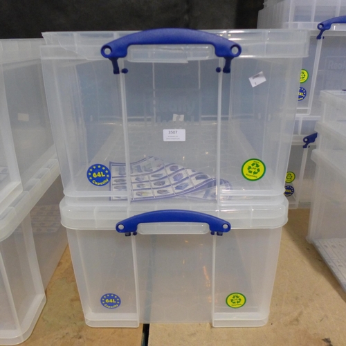 3507 - Two 64l capacity Really Useful storage boxes - cracked lids