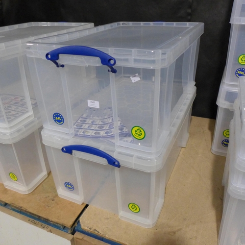 3507 - Two 64l capacity Really Useful storage boxes - cracked lids