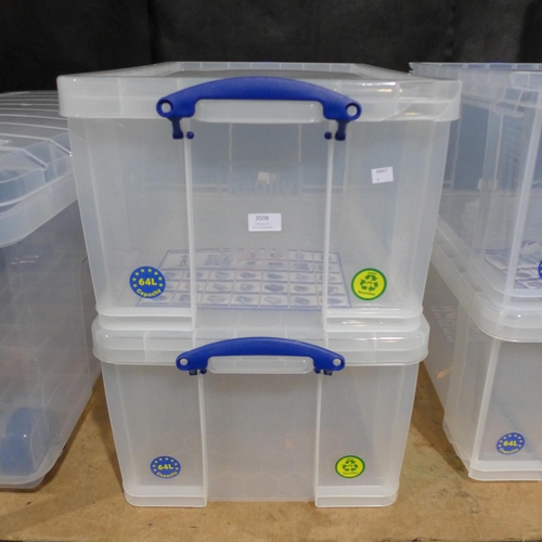 3508 - Two 64l capacity Really Useful storage boxes - cracked lids