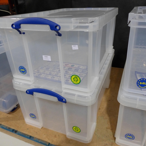 3508 - Two 64l capacity Really Useful storage boxes - cracked lids