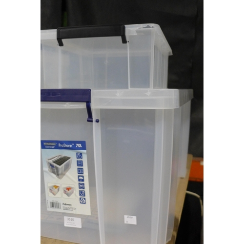 3510 - Two plastic storage boxes - cracked