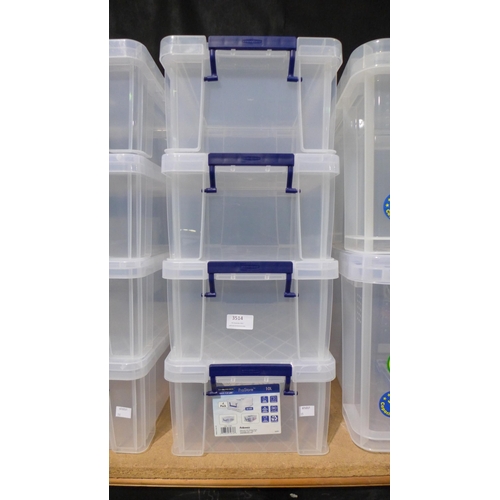 3514 - Four 10l capacity prostore plastic boxes - cracked lids