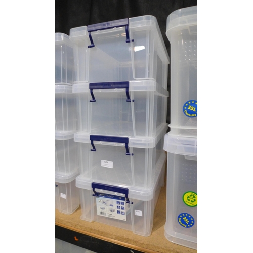 3514 - Four 10l capacity prostore plastic boxes - cracked lids