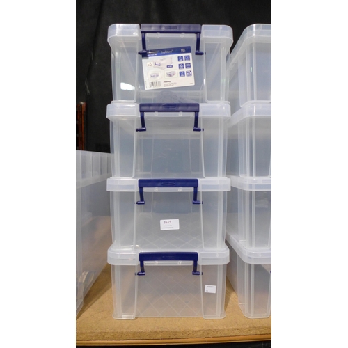 3515 - Four 10l capacity prostore plastic boxes - cracked lids