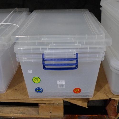 3527 - Three 62l Really Useful storage boxes - cracked lids