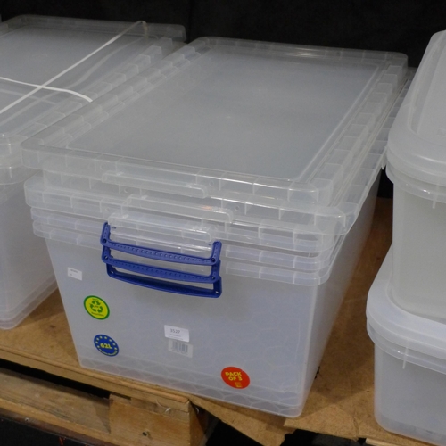 3527 - Three 62l Really Useful storage boxes - cracked lids