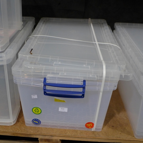 3528 - Three 62l Really Useful storage boxes - cracked lids