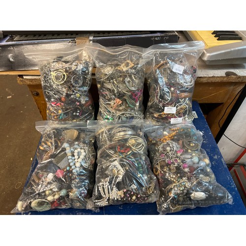 2142 - Six Bags of costume jewellery