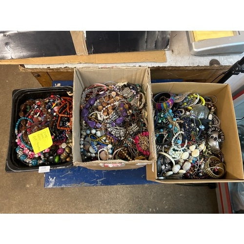 2143 - Three boxes of costume jewellery