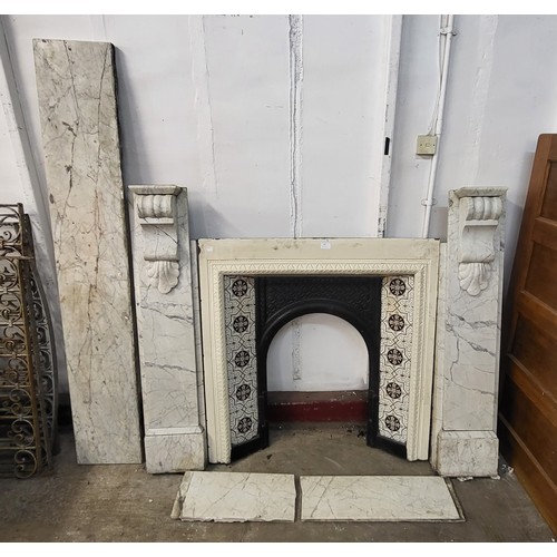 190 - A Victorian cast iron, marble and tiled back fireplace, a/f