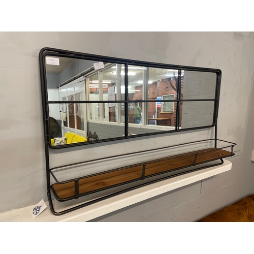 1302 - An Industrial metal wall mirror with shelf H55cm x W94cm (RFB3330)