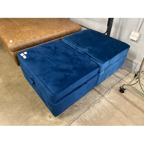 1322 - A pair of Hoxton blue velvet upholstered ottoman footstools