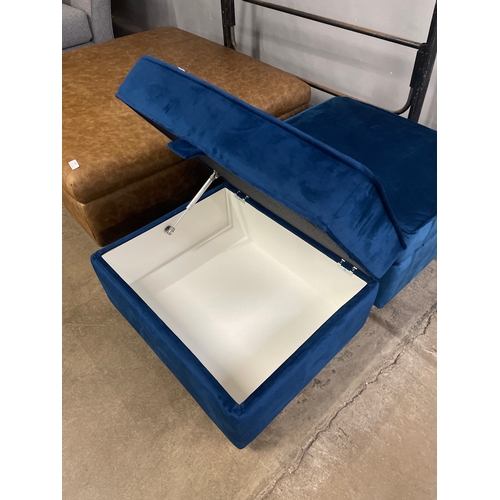 1322 - A pair of Hoxton blue velvet upholstered ottoman footstools