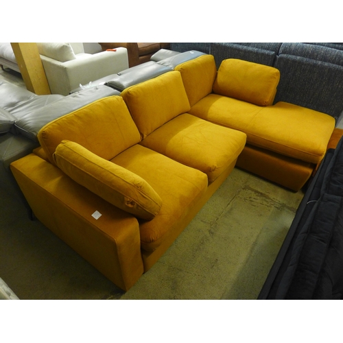 1406 - A mustard velvet upholstered RHF corner sofa - scuff to corner