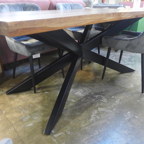 1417 - A Hoxton 'X' base dining table and four Kos grey velvet dining chairs * this lot is subject to VAT