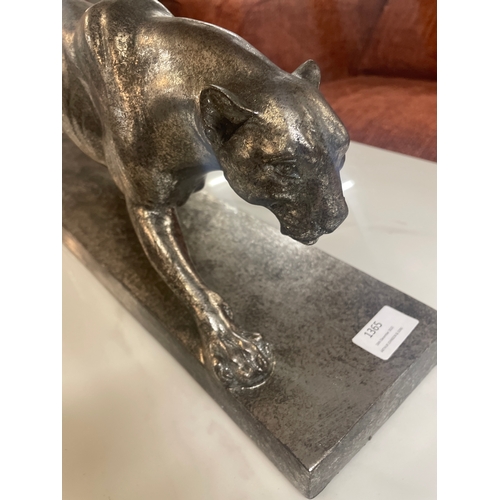 1365 - A large silver painted panther mounted on a plinth - W57cms (55200917)