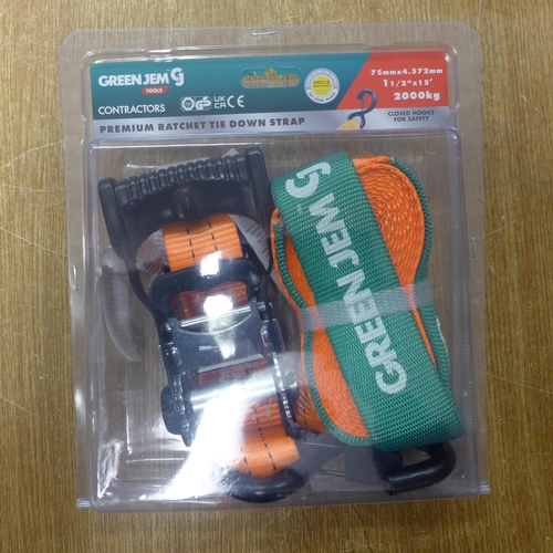 2013 - Four Green Gem ratchet tie down straps * this lot is subject to VAT