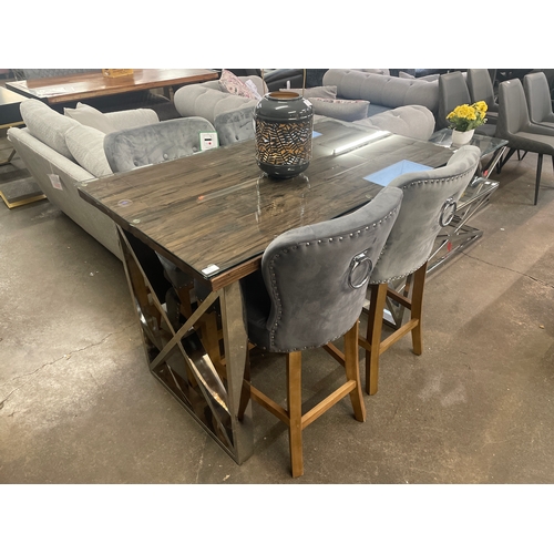 1463 - A Chennai bar table and four Arlo grey velvet upholstered buttoned back bar stools * this lot is sub... 