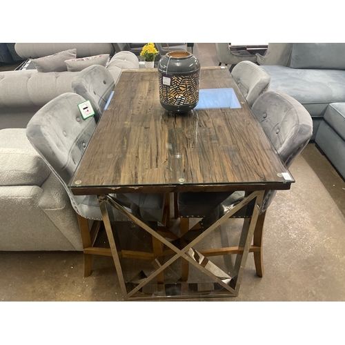 1463 - A Chennai bar table and four Arlo grey velvet upholstered buttoned back bar stools * this lot is sub... 