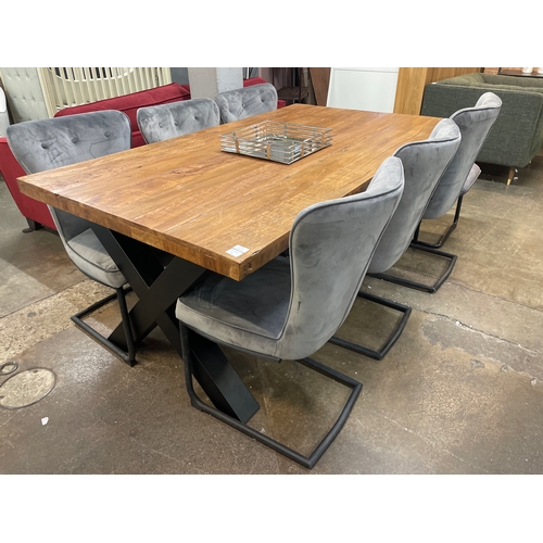 1473 - A Lex dining table and six grey velvet buttoned Arjun chairs * this lot is subject to VAT