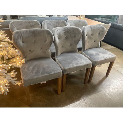 1474 - A set of six Arlo grey velvet upholstered buttoned dining chairs * this lot is subject to VAT