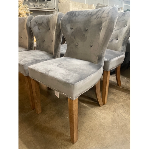 1474 - A set of six Arlo grey velvet upholstered buttoned dining chairs * this lot is subject to VAT