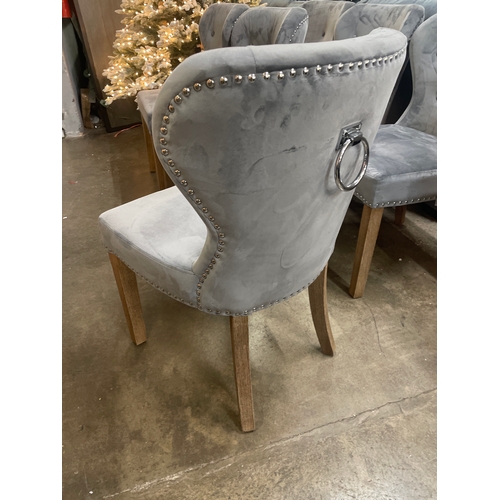 1474 - A set of six Arlo grey velvet upholstered buttoned dining chairs * this lot is subject to VAT