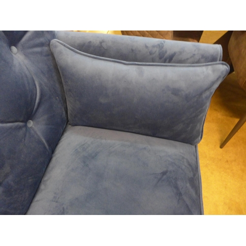 1321 - A Hoxton blue velvet three seater sofa RRP £799