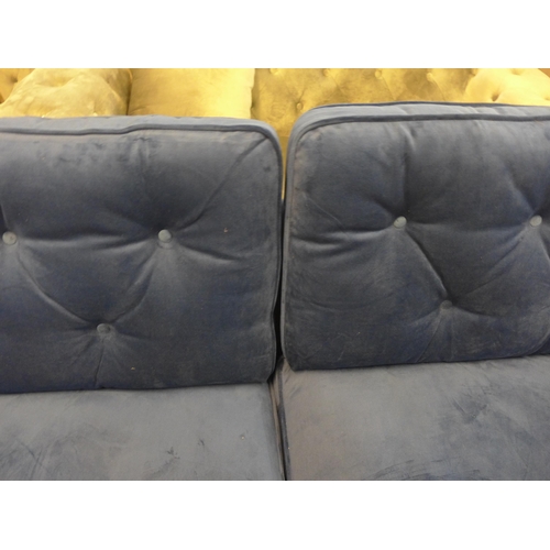 1321 - A Hoxton blue velvet three seater sofa RRP £799