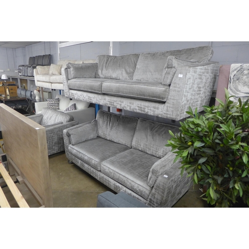 1400 - A Rene Dolce aluminium velvet upholstered four seater sofa, three seater sofa and loveseat - Combine... 