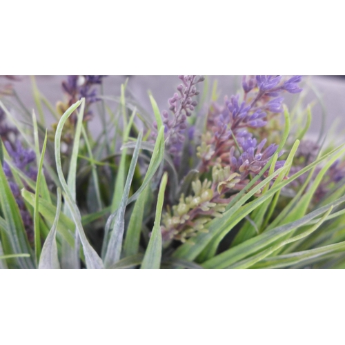 1415 - A faux lavender and onion grass in a rustic wooden box  - W 30cms  (65880005)