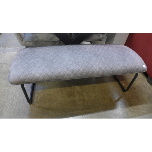 1488 - A Creed grey velvet upholstered low back bench, sun bleached * this lot is subject to VAT