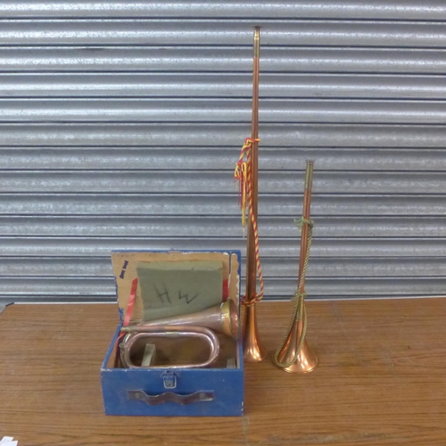 2294 - A Barratts Boys' Brigade bugle horn and two other brass horns