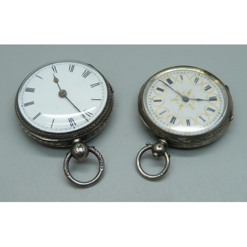 1019 - Two silver fob watches