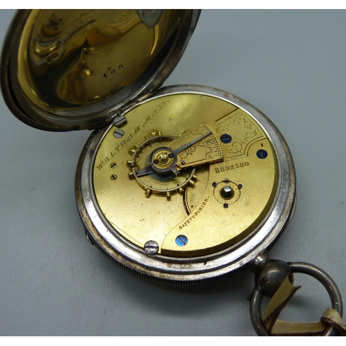 1021 - A silver pair cased pocket watch, Chester 1890, and a silver cased Waltham pocket watch