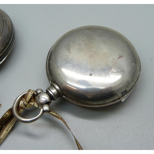 1021 - A silver pair cased pocket watch, Chester 1890, and a silver cased Waltham pocket watch