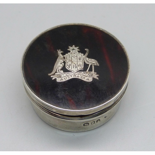 1023 - A silver and tortoiseshell pot, Australia, 4cm diameter