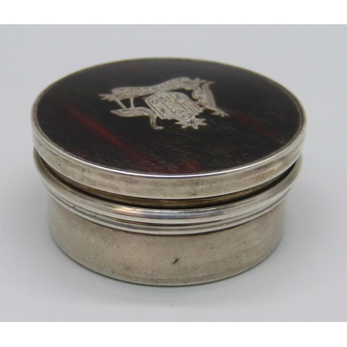 1023 - A silver and tortoiseshell pot, Australia, 4cm diameter