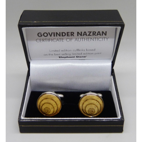 1032 - A pair of Govinder Nazran Elephant Stone limited edition cufflinks