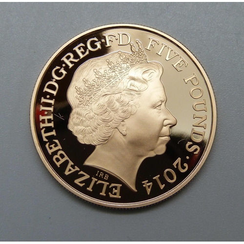 1036 - The Royal Mint, The 300th Anniversary of The Death of Queen Anne, 2014, UK £5 Gold Proof Coin