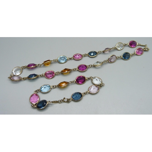 1038A - A multi-coloured stone set Italian Silver bracelet and necklace