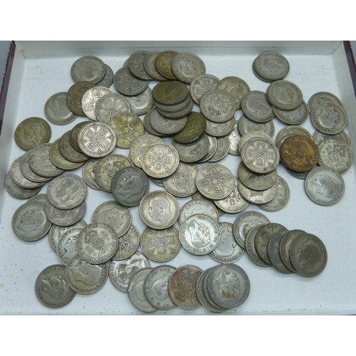 1056 - 1920 to 1946 GB one florin coins, 1108g